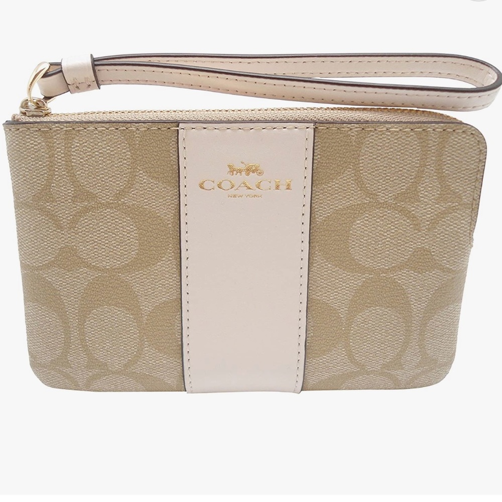 Coach Women’s corner zip wristlet in light khaki